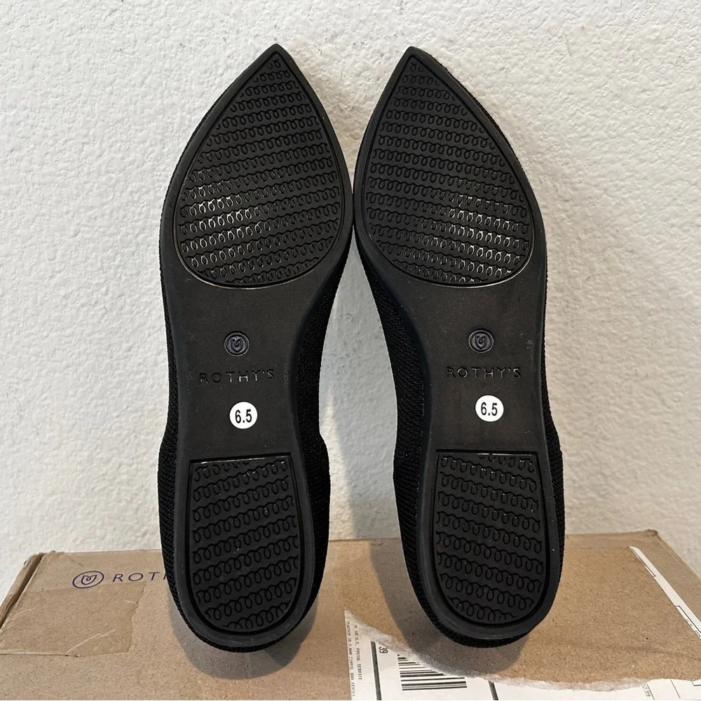 Rothy's The Point Flats in Black Solid, Size 6.5, New in Box